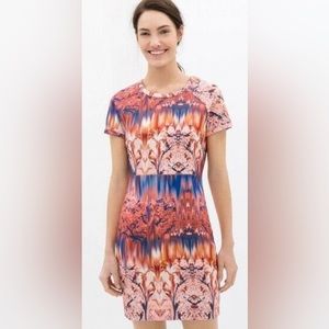 Zara pink floral neoprene midi dress fitted cocktail party size M